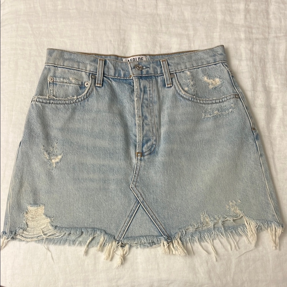 Agolde Blue Denim Jean A-Line Mini Skirt Casual